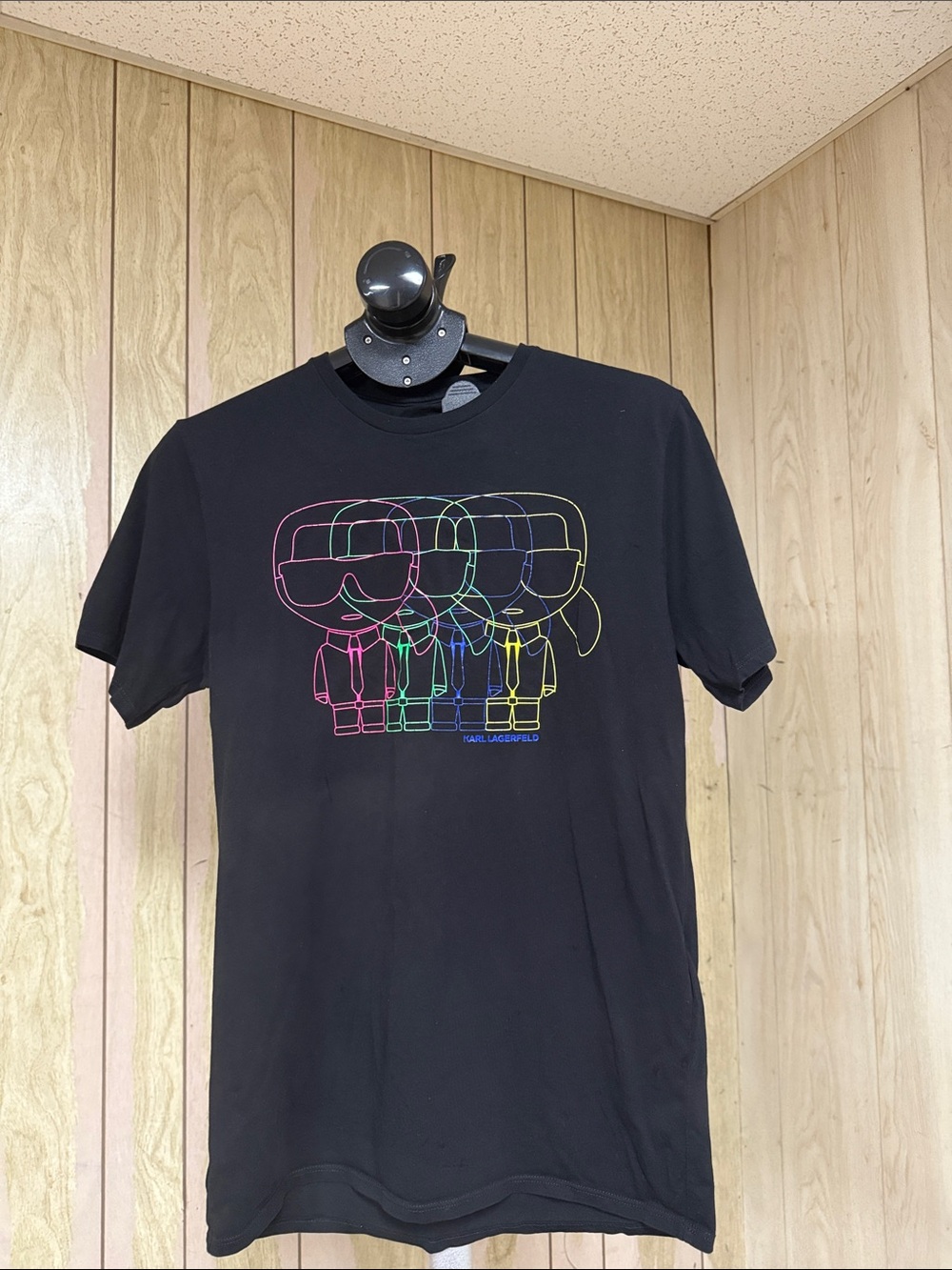 Karl Lagerfeld Black Tee with Multicolor Neon Line Icons